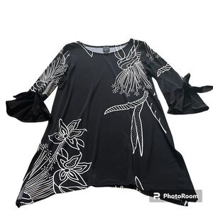 Clara Sunwoo black and white floral blouse with statement tie sleeves